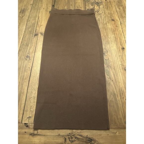 Open Edit Knit Pencil Midi Skirt Sheath Size Small Brown Minimalist Lagenlook - Picture 1 of 7